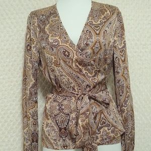 Talbot's Silk Long Sleeve Wrap Blouse Paisley SZ 4